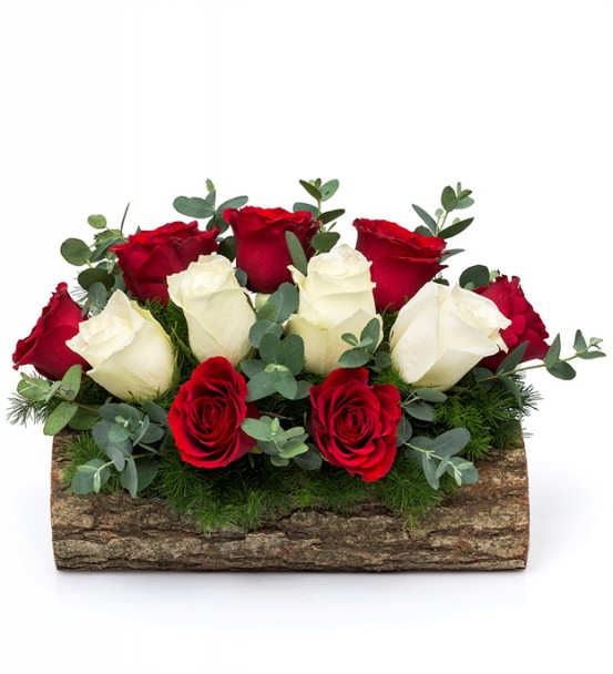 Dogal Ahşap Kütükte Güller